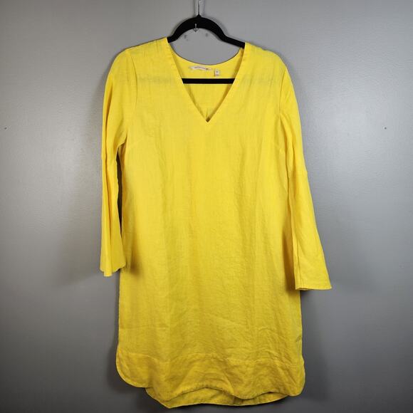 Soft Surroundings Milano Linen Dress Sunstruck Yellow M Relaxed Minimal Coastal - Picture 3 of 8